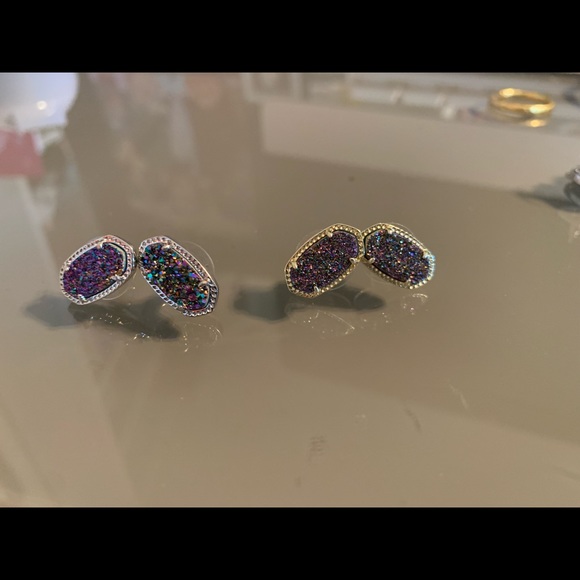 NWOT Kendra Scott Ellie Stud Earrings In Platinum or gold Drusy - Picture 6 of 12